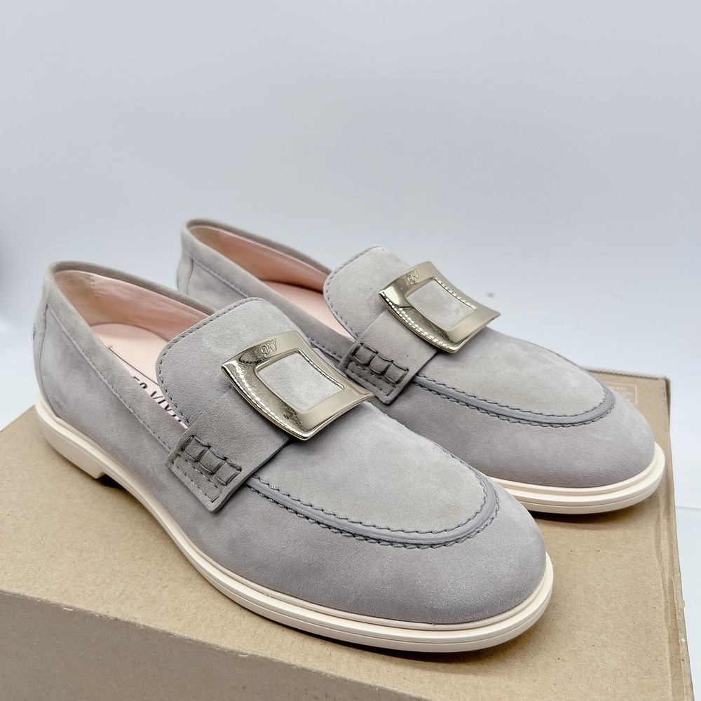 Roger Vivier Viv' Rangers Loafers Flats Slip On Shoes Gray Suede EU 42 US 12